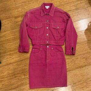 Vintage Ann Taylor studio pink denim jacket and skirt set